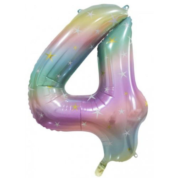 Pastel rainbow foil number balloon nz