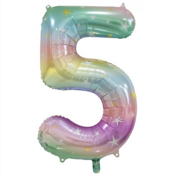 Pastel rainbow foil number balloon nz