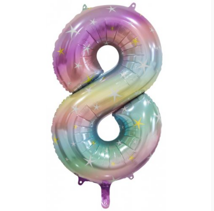 Pastel rainbow foil number balloon nz