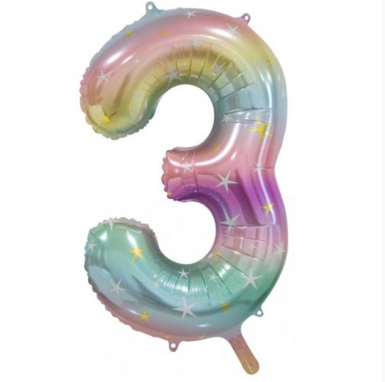 Pastel rainbow foil number balloon nz
