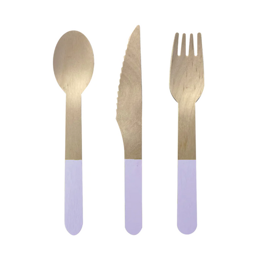 lilac purple wooden party cutlery