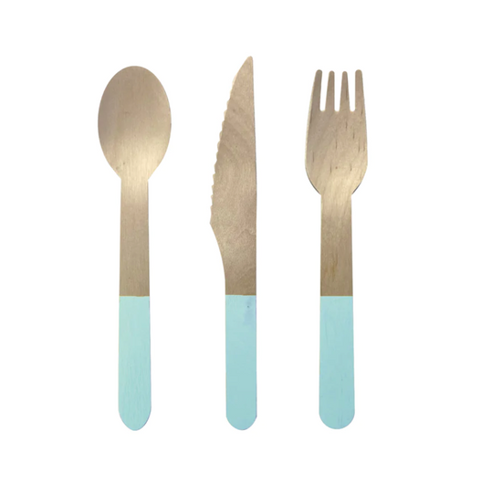 pastel blue party wooden cutlery