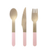 pastel pink wooden party cutlery