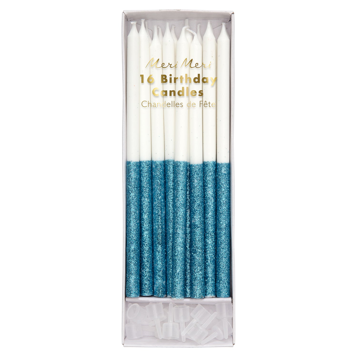 Blue glitter dipped party candles