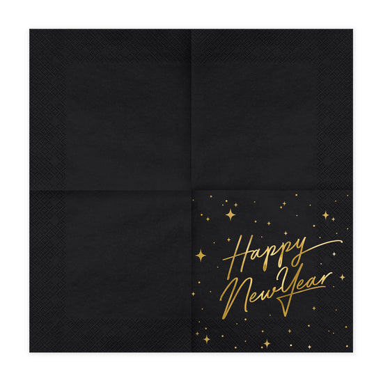 Happy New Year Black and Gold Napkins