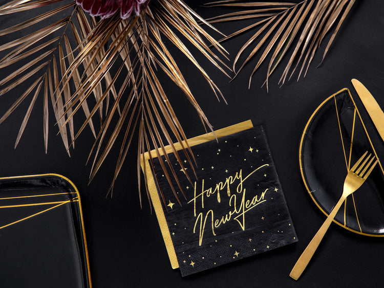 Happy New Year Black and Gold Napkins nz