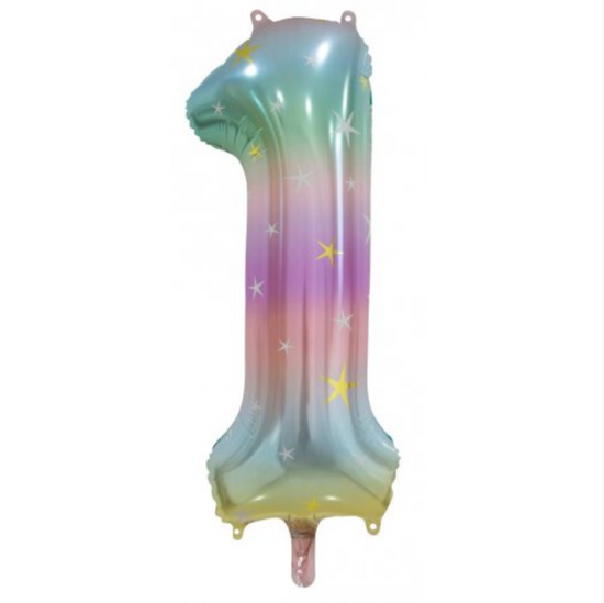 Pastel rainbow foil number balloon nz