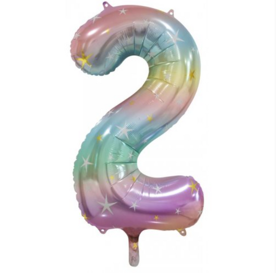 Pastel rainbow foil number balloon nz