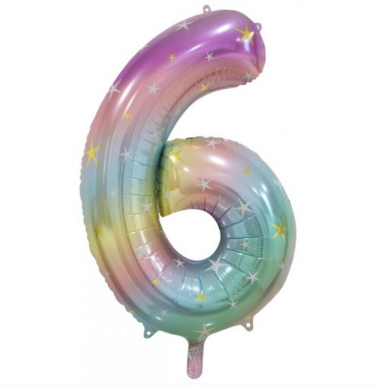 Pastel rainbow foil number balloon nz